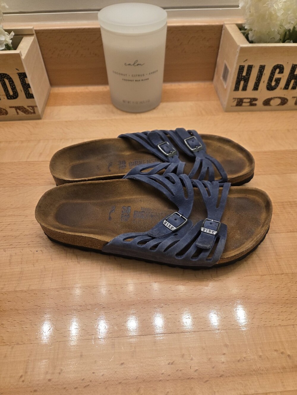 Birkenstock Granada Sandals Blue Nubuck Leather Women's Size EU 38
